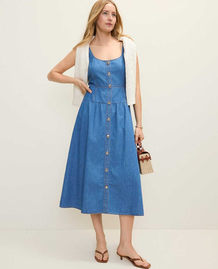 Petite Weekend Chambray Flare Midi Dress