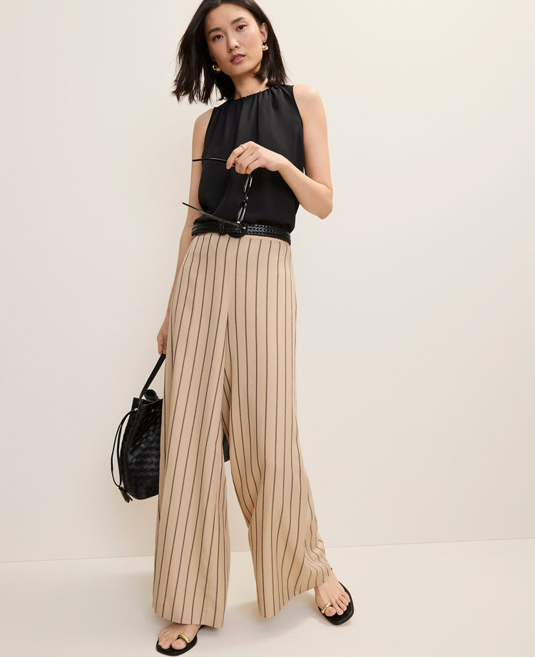 Ann Taylor The Petite Statement Palazzo Pant Stripes Warm Burlap Women's