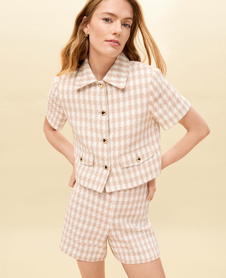 Petite Houndstooth Tweed Jacket