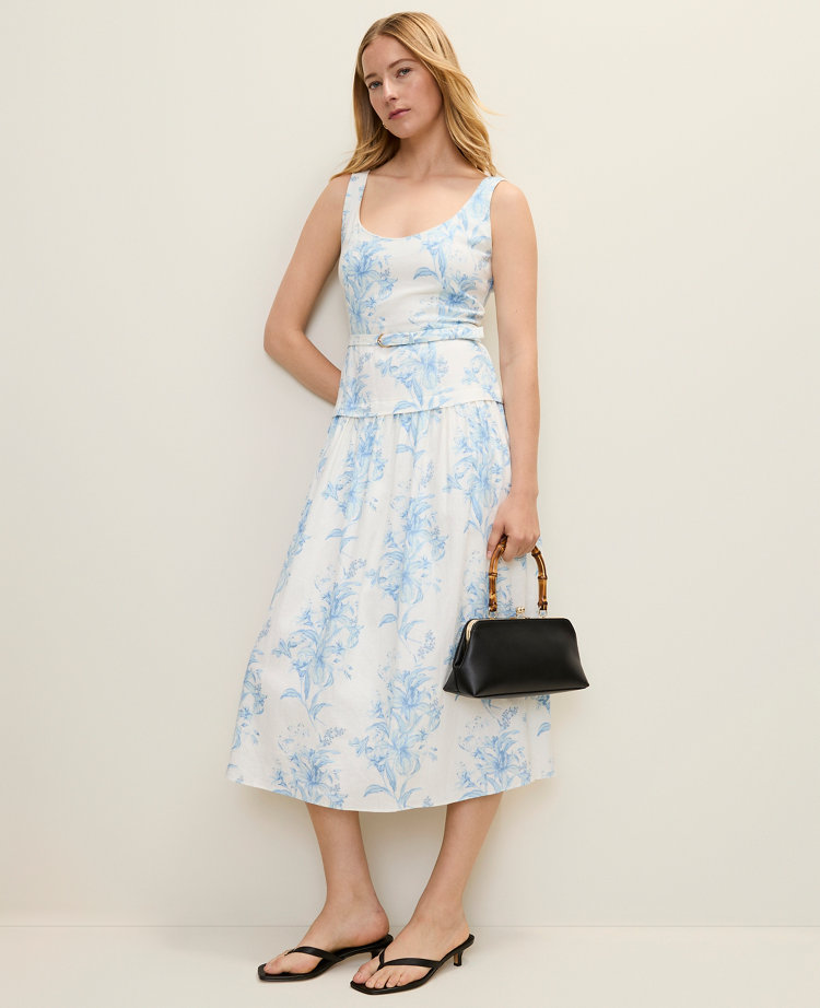 Floral Belted Flare Midi Dress