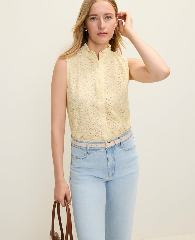 Ruffle Collar Lace Sleeveless Shirt