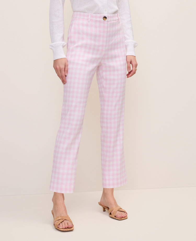 The Petite Slim Crop Pant in Gingham Linen Blend