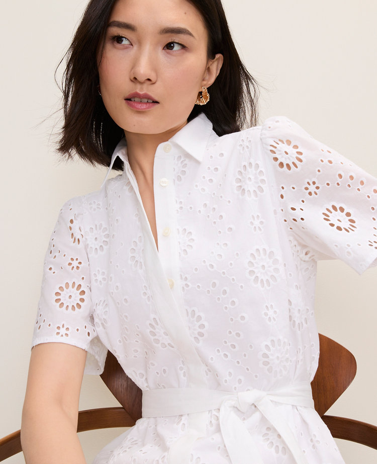 Eyelet Collared Midi Shirtdress