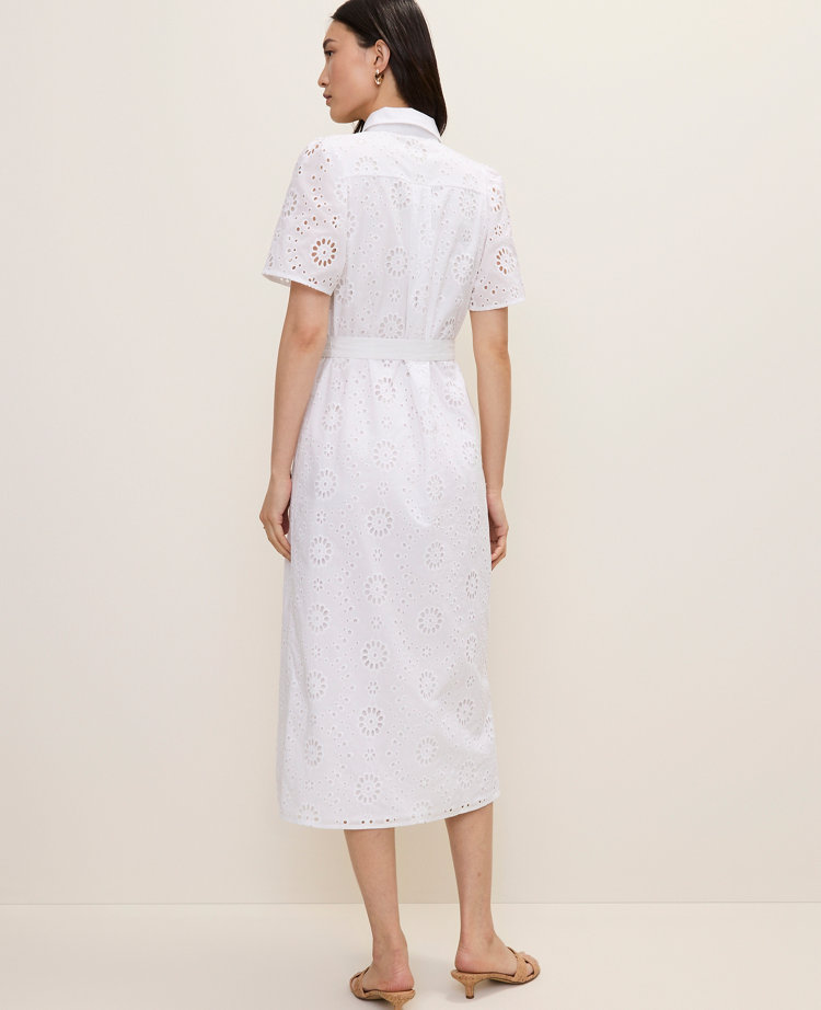 Eyelet Collared Midi Shirtdress