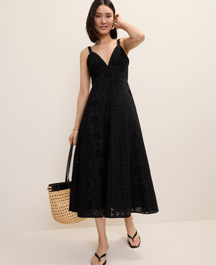 Petite Studio Eyelet Flare Midi Dress