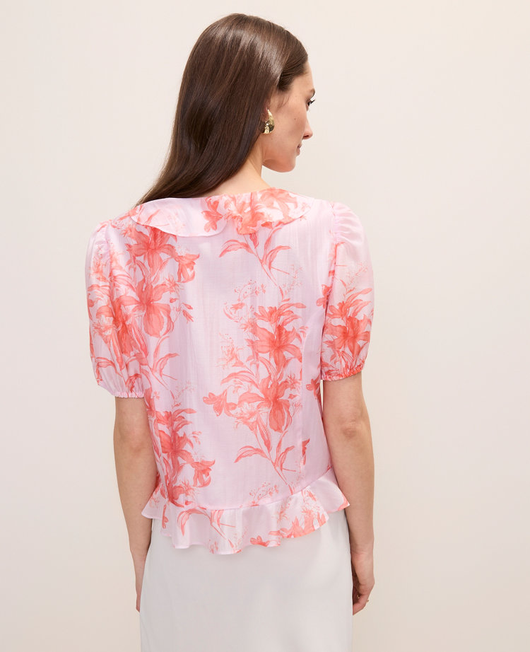 Petite Floral Ruffle Trim Blouse