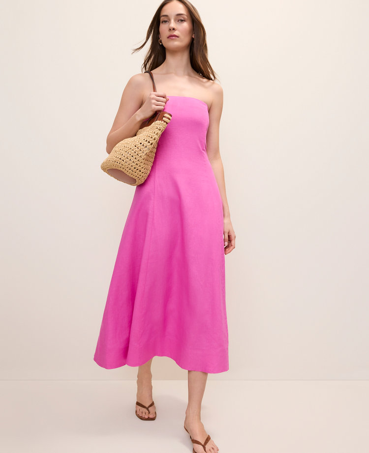 Petite Strapless Linen Blend Midi Dress