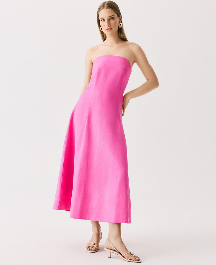 Petite Strapless Linen Blend Midi Dress