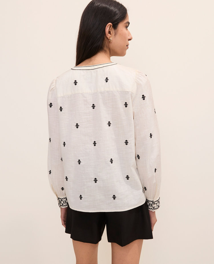 Embroidered Split Neck Blouse