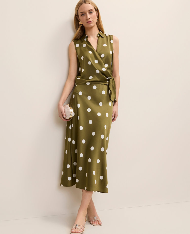 Dotted Satin Midi Slip Skirt
