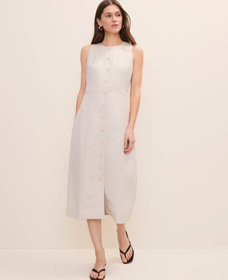 Button Midi Dress in Linen Blend