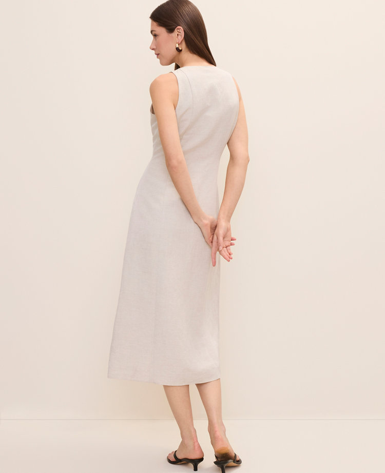 Button Midi Dress in Linen Blend