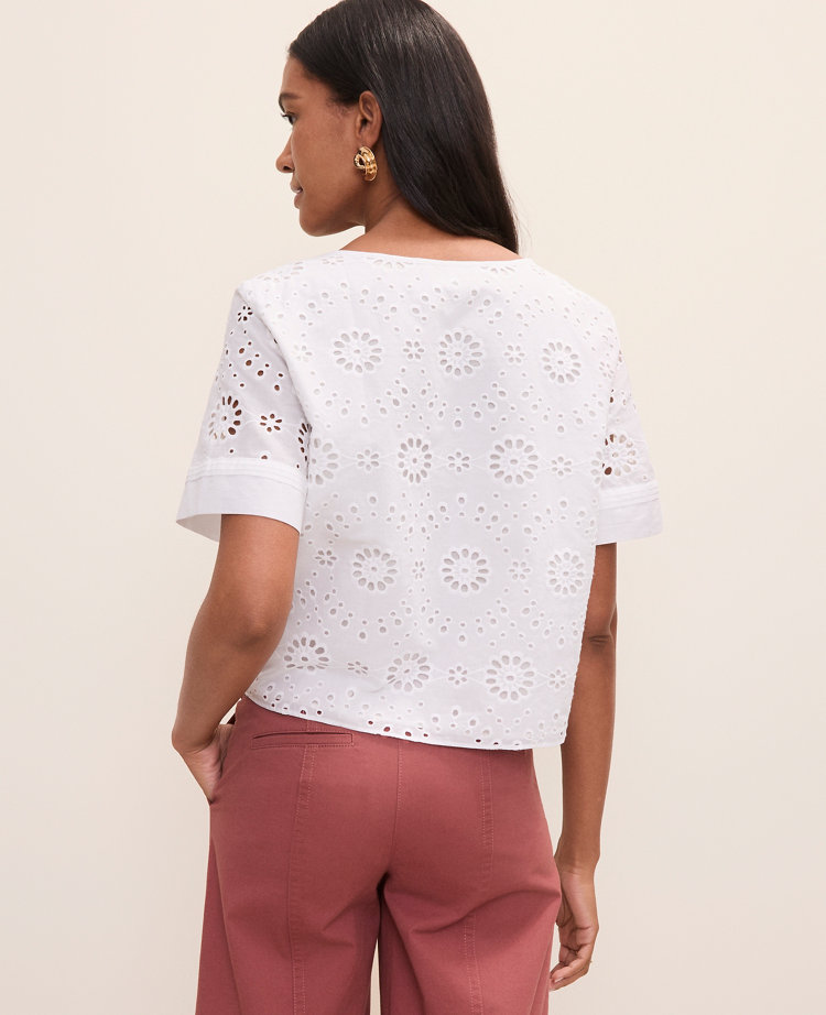 Petite Weekend Eyelet Scoop Neck Blouse