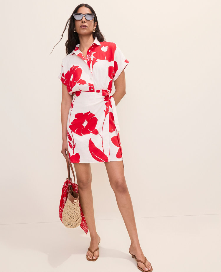 Floral Collared Shift Dress in Linen Blend
