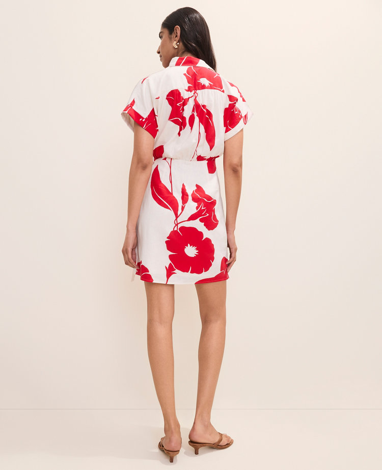 Floral Collared Shift Dress in Linen Blend