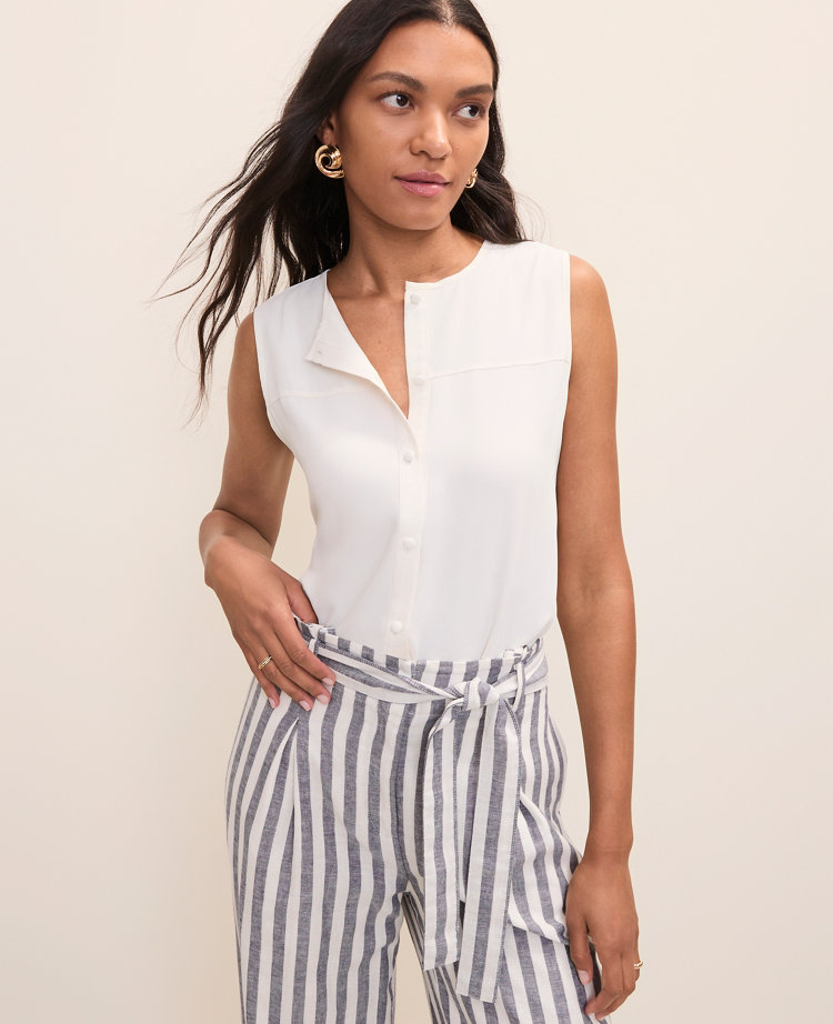 Petite Mixed Media Button Down Top