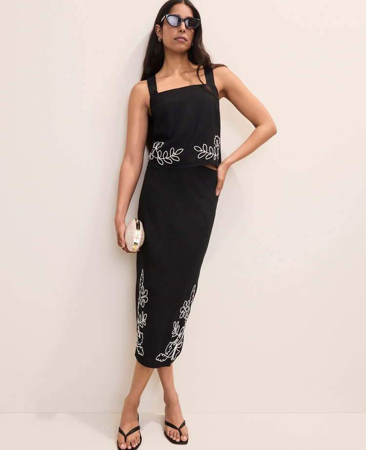 Petite Embroidered Square Neck Tank Top