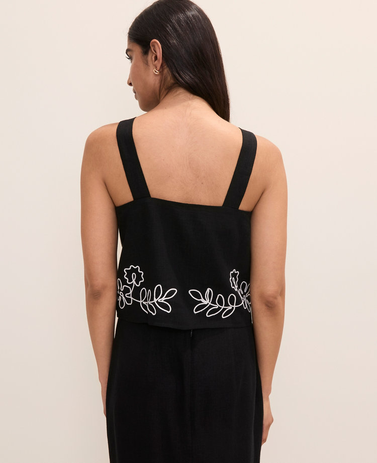 Petite Embroidered Square Neck Tank Top