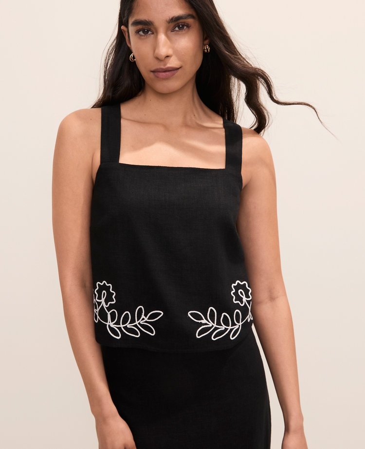 Petite Embroidered Square Neck Tank Top