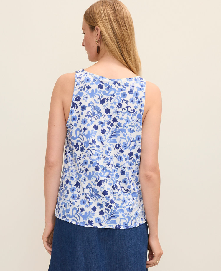 Floral Mixed Media V-Neck Shell