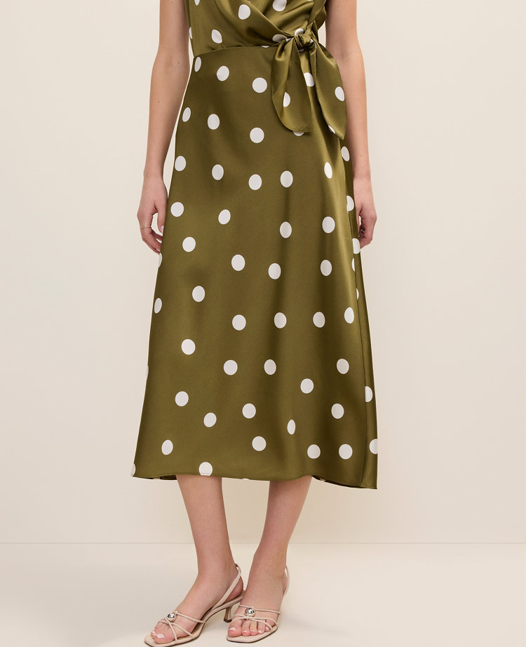 Petite Dotted Satin Midi Slip Skirt
