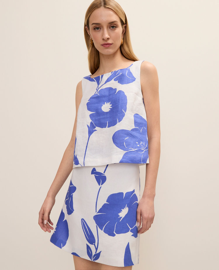 Ann Taylor Floral Tank Top In Blue