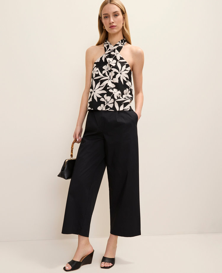 Floral Twist Halter Top in Linen Blend