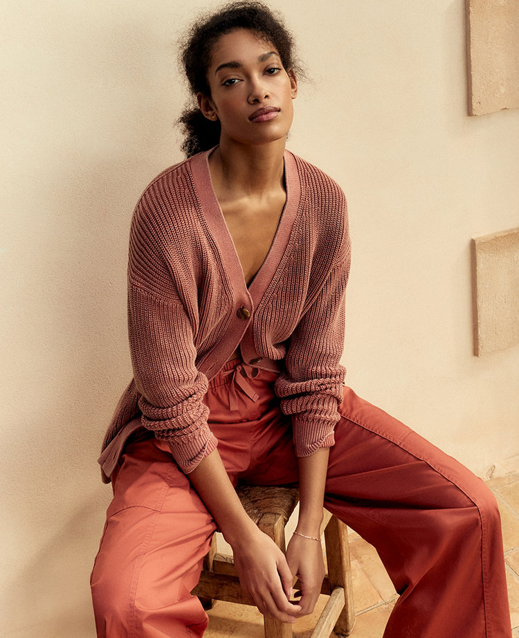 Haven Well Within Garment-Dyed Organic Cotton Shaker Stitch Cardigan