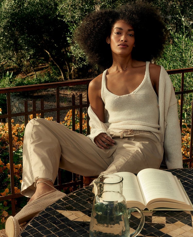 Ann Taylor Haven Well Within Cotton Linen Plaited Tank Top Ivory Women's