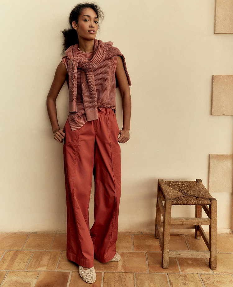 Ann Taylor Haven Well Within Organic Cotton Twill Carpenter Pants Hibiscus Women's