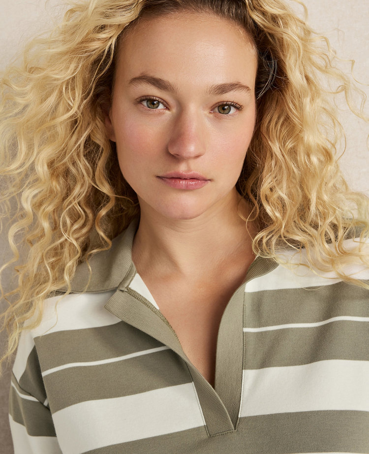 Haven Well Within Organic Cotton Interlock Stripe Johnny Collar Top