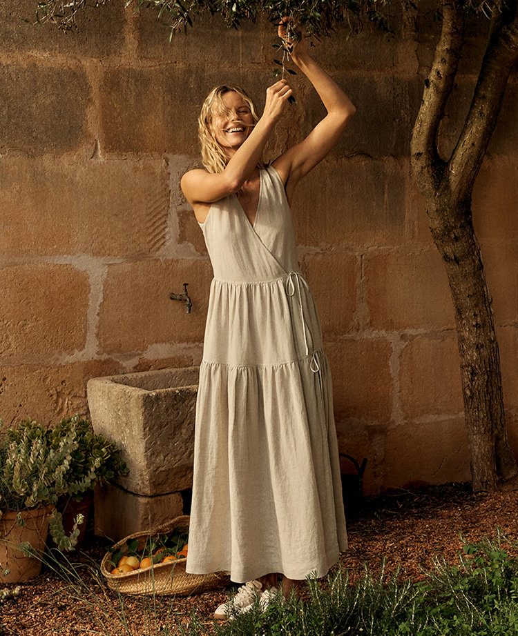 Haven Well Within Everweave Linen Tiered Wrap Dress