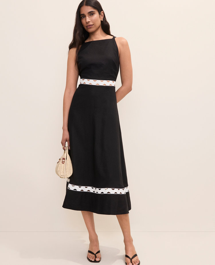 Petite Halter Midi Dress in Linen Blend
