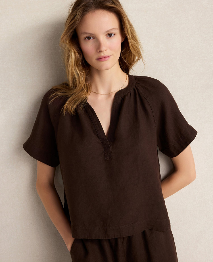 Haven Well Within Linen Gathered V-Neck Top