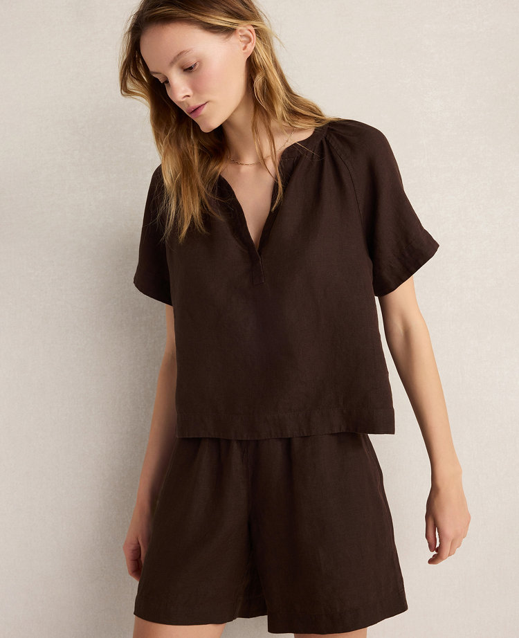 Haven Well Within Linen Gathered V-Neck Top
