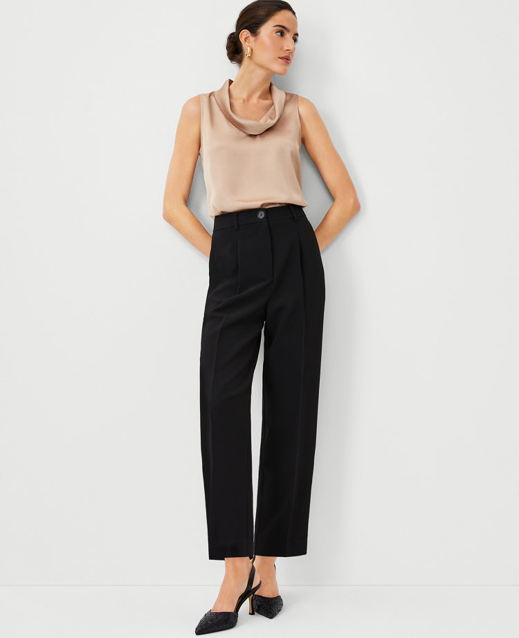 The Petite High Rise Pleated Taper Pant in Fluid Crepe