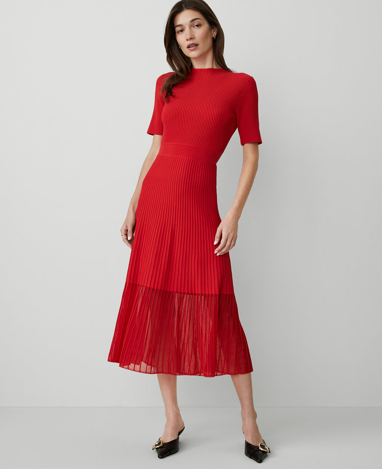 Petite Mock Neck Mixed Media Midi Dress
