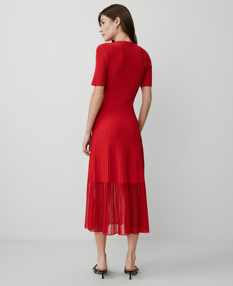 Petite Mock Neck Mixed Media Midi Dress