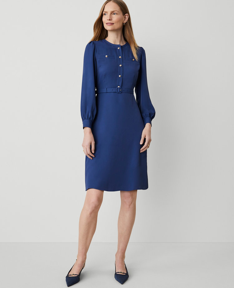 Petite Long-Sleeve Flare Dress