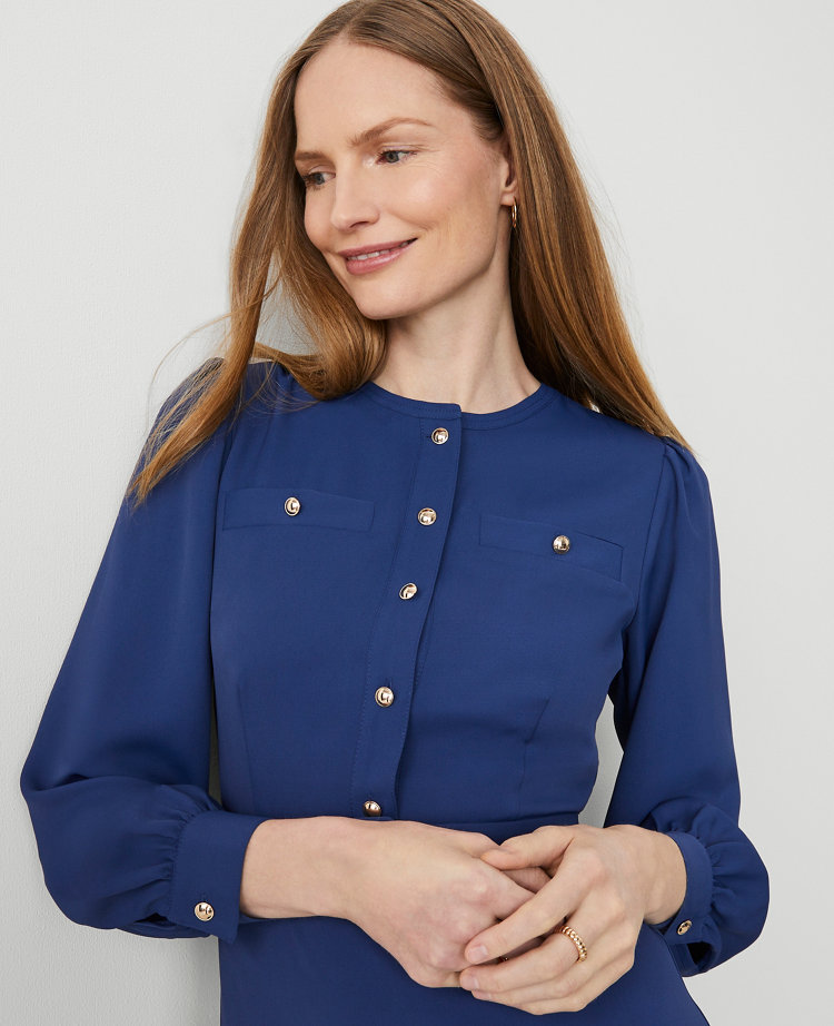 Petite Long-Sleeve Flare Dress