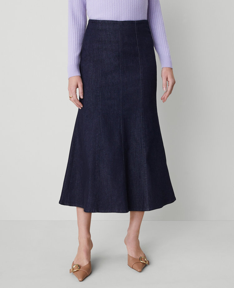 Petite Denim Trumpet Midi Skirt