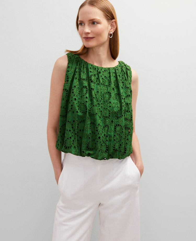 Eyelet Bubble Hem Top