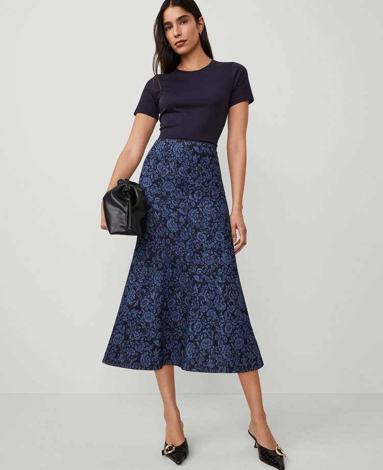 Petite Floral Denim Trumpet Skirt