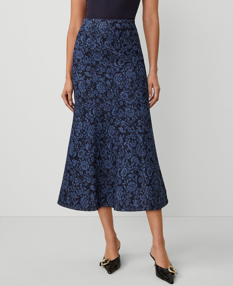 Petite Floral Denim Trumpet Skirt