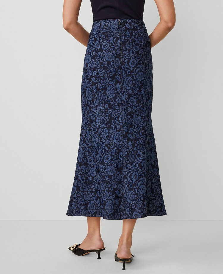 Petite Floral Denim Trumpet Skirt