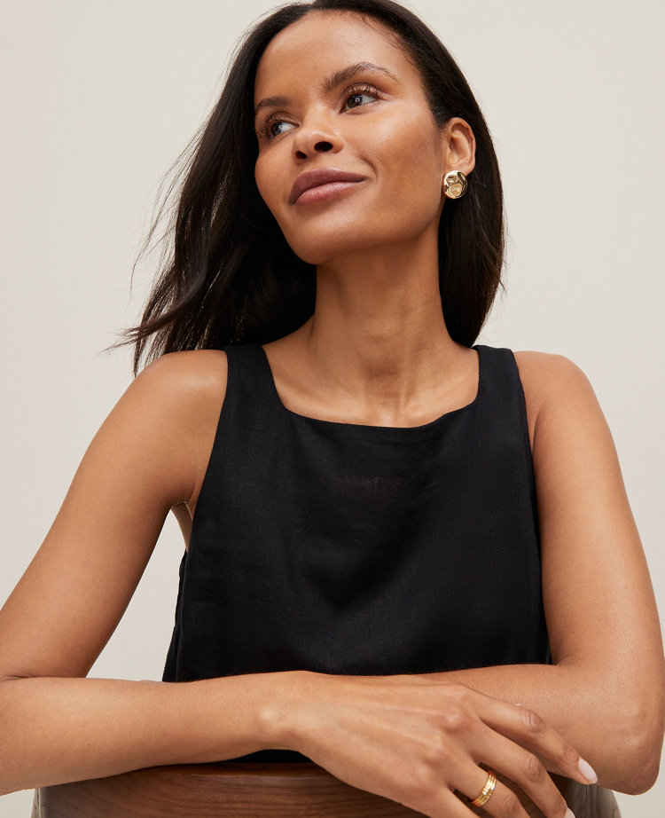Linen-Blend Cropped Tank Top