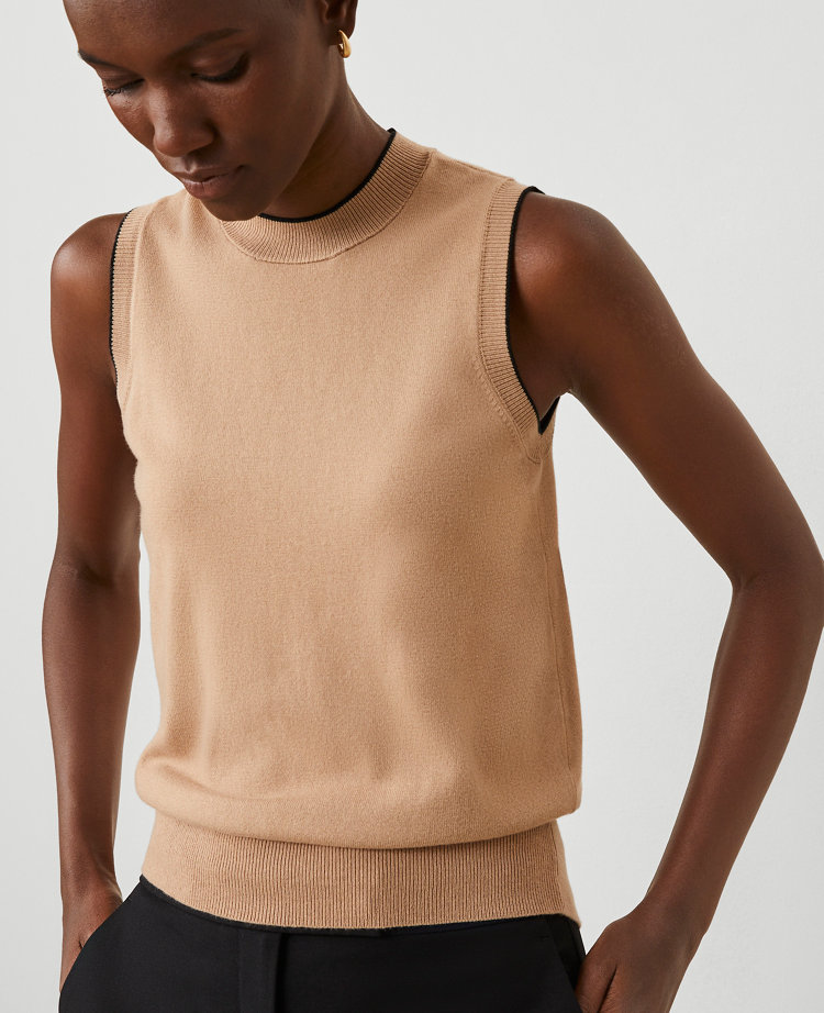Tipped Mock Neck Sweater Shell