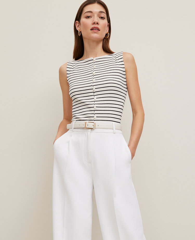 Ribbed Sleeveless Button Top
