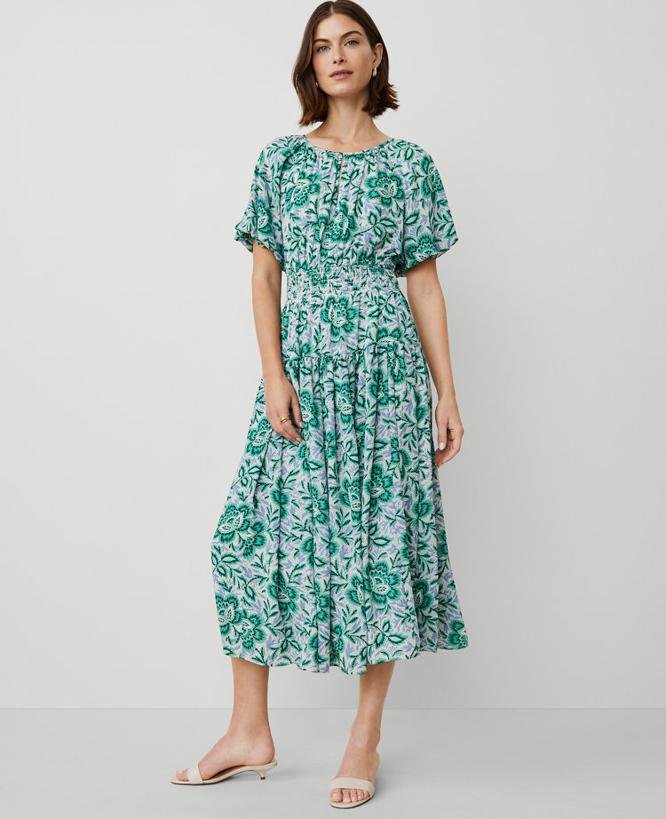 Floral Split Neck Midi Dress