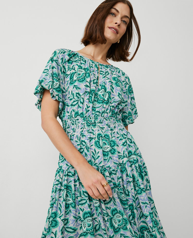 Floral Split Neck Midi Dress